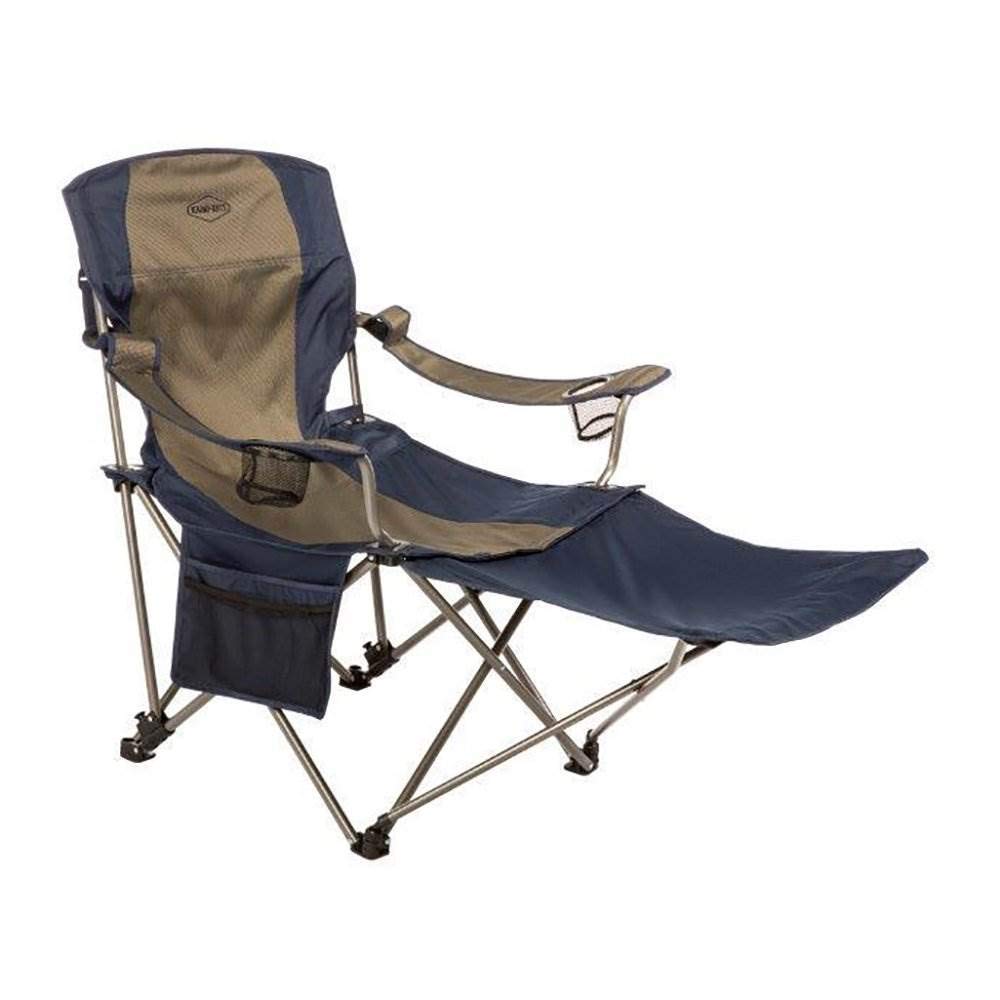 Kamp Rite Folding Camp Chair w/ 2 Cupholders and Detachable Footrest, Navy/Tan