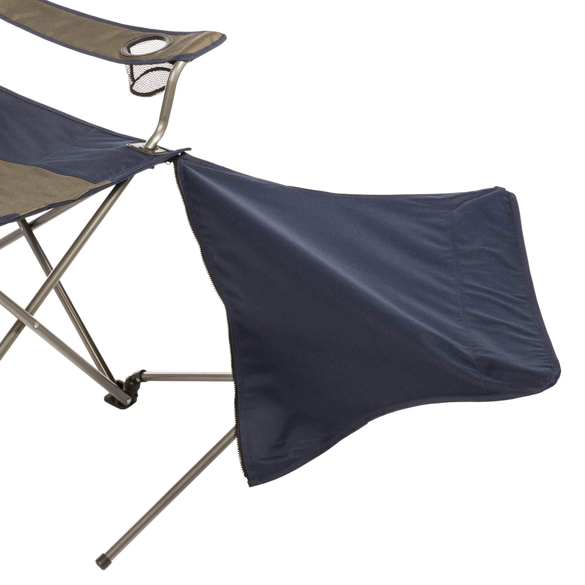 Kamp Rite Folding Camp Chair w/ 2 Cupholders and Detachable Footrest, Navy/Tan