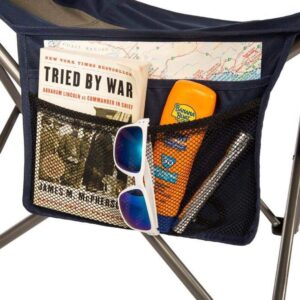 Kamp Rite Folding Camp Chair w/ 2 Cupholders and Detachable Footrest, Navy/Tan