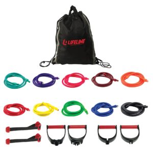 Lifeline Resistance Trainer Kit with 10lb to 100lb Adjustable Resistance Level Bands for More Workout Options Includes Triple Grip Handles, Door Anchor, 5ft Exercise Tubes and Carry Bag, Ultimate