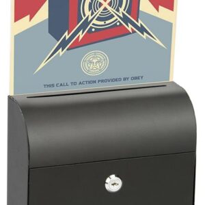 Donation Box, Metal, Slim Profile, Locking, Holder for 8.5" x 11" Sign, Hardware Included (Black Metal)