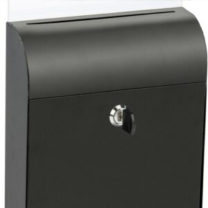 Donation Box, Metal, Slim Profile, Locking, Holder for 8.5" x 11" Sign, Hardware Included (Black Metal)