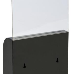 Donation Box, Metal, Slim Profile, Locking, Holder for 8.5" x 11" Sign, Hardware Included (Black Metal)