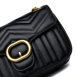 Women Genuine Leather Shoulder Bag Ladies Fashion Clutch Purses Quilted Crossbody Bags With Chain - Black