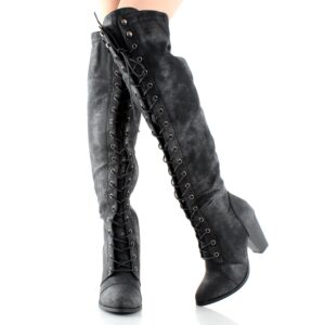 Forever Camila-48 Womens Chunky Heel Lace Up Over The Knee High Riding Boots,Black,8.5