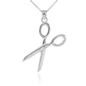 Fine 925 Sterling Silver High Polish Hair Stylist Scissor Charm Necklace, 16"