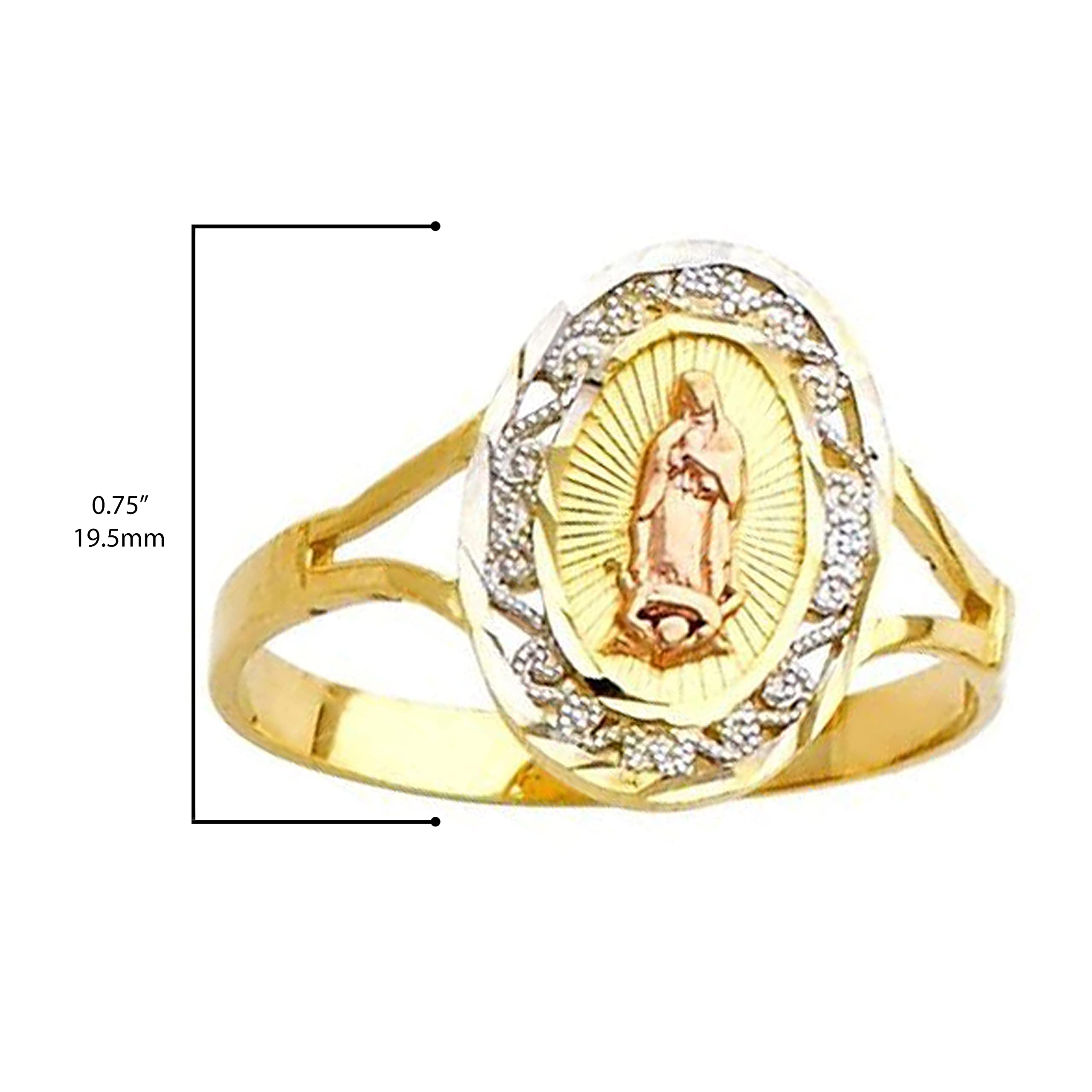 14K Yellow, White, and Rose Gold Tri-Color Our Lady of Guadalupe Immaculate Conception Catholic Oval Statement Ring - Size 6-1/2