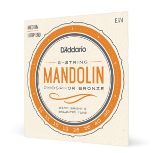 d'addario mandolin strings - mandolin strings - phosphor bronze - for 8 string mandolin - rich, full tonal spectrum - ej74 - medium, 11-40