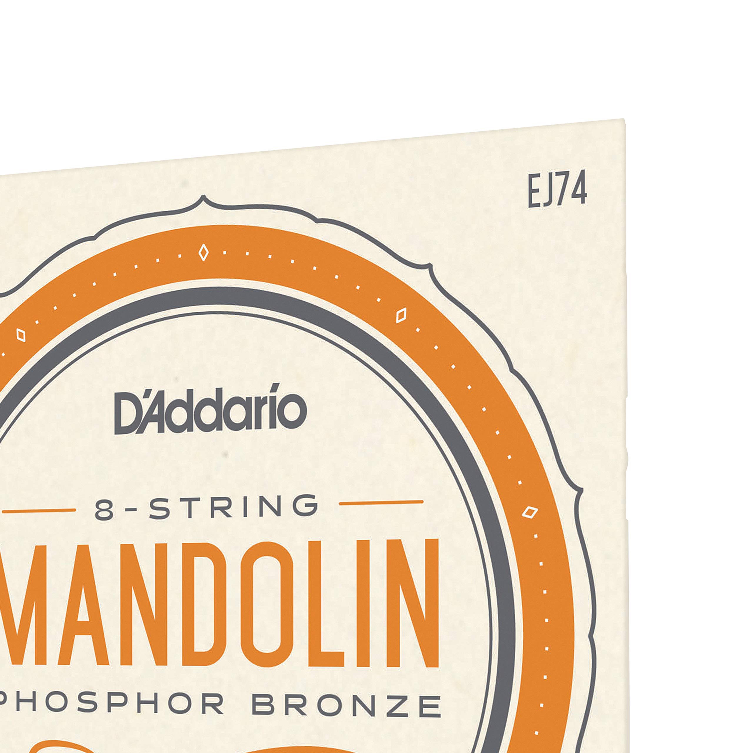 D'Addario Mandolin Strings - Mandolin Strings - Phosphor Bronze - For 8 String Mandolin - Rich, Full Tonal Spectrum - EJ74 - Medium, 11-40