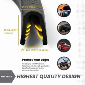 M M Seals - Edge Trim Black Fits 1/5 Inch (4.9mm), Leg 0.65 Inch (16.6mm), Length 15 Feet (4.6Meter) - Protective Edging Strip for Car Door Seal & Boat