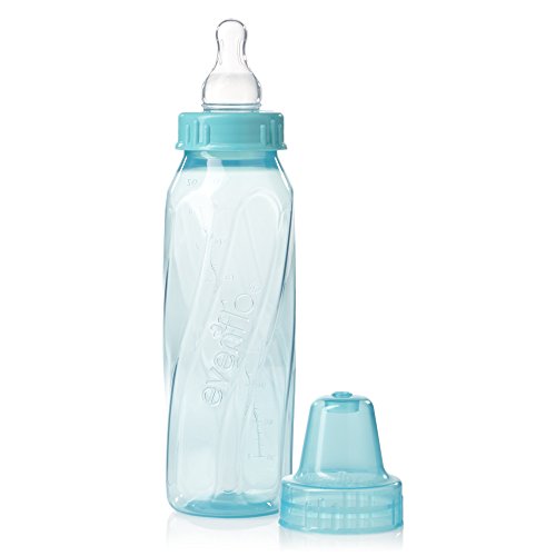 Evenflo Feeding Classic Tinted Plastic Standard Neck Bottles for Baby, Infant and Newborn - Teal/Green/Blue, 8 Ounce (Pack of 12)