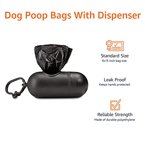 Amazon Basics Dog Poop Leak Proof Bags with Dispenser and Leash Clip, Unscented, 900 Count, 60 Pack of 15, Black, 13 Inch x 9 Inch