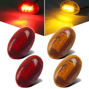 partsam 2x amber + 2x red side fender marker assembly replacement for ford f350 f450 f550 1999-2010 super duty full kit dually bed led fender side marker lights aftermarket front rear w/ t10 plug