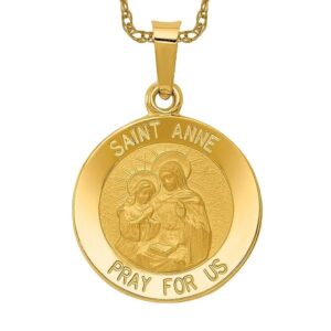 icecarats 14k yellow gold saint anne medal necklace charm pendant 22.75mm x 15.5mm only