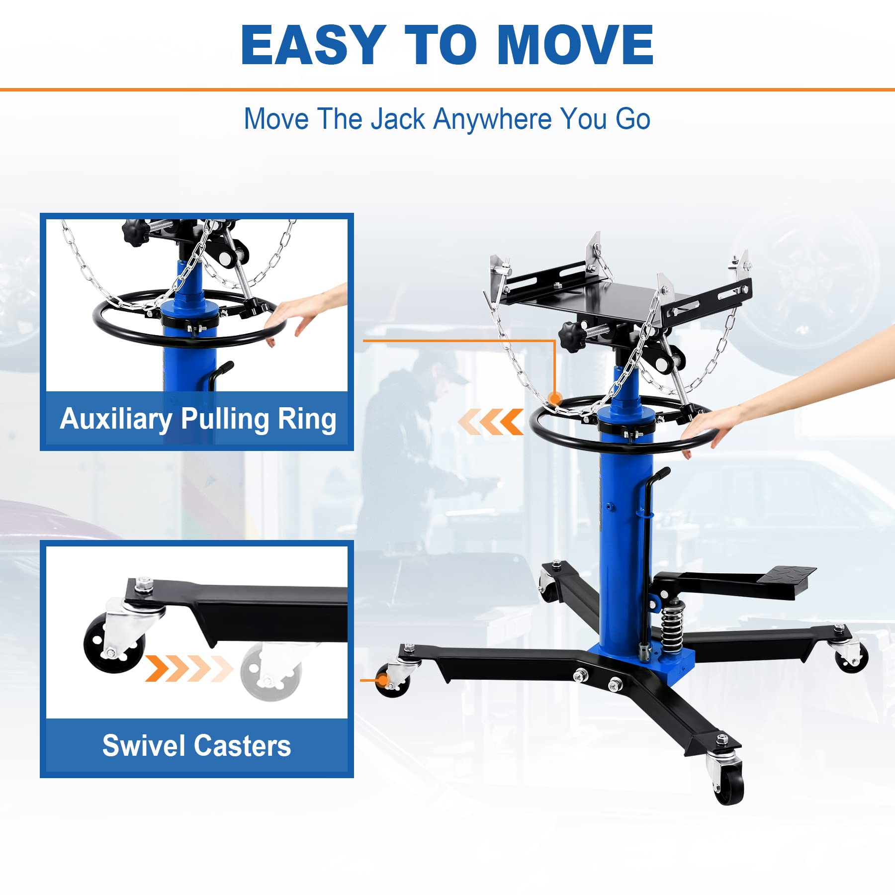 Iglobalbuy Transmission Jack Lift 1322lbs, 2 Stage Adjustable Telescoping Hydraulic Transmission Jack, High Lift Dual Telescopic Trans Jacks Hoist w/Pedal, 34" to 68" Lifting Range