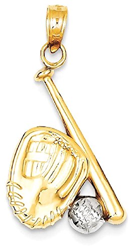 IceCarats 14K Yellow Gold Baseball Bat Glove Necklace Softball Charm Sports Pendant 25mm x 13mm Only