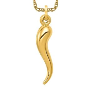 IceCarats 14K Yellow Gold Cornicello Italian Horn Necklace Lucky Protection Amulet Pendant Chilli Pepper Charm 27mm x 6mm Only