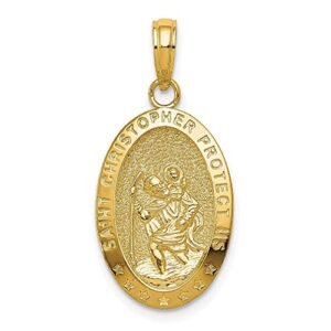 IceCarats 14K Yellow Gold Saint Christopher Medal Patron of Travelers Athletes Protection Necklace Christian Religious Pendant Faith Charm 27.3mm x 12.75mm Only