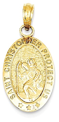 IceCarats 14K Yellow Gold Saint Christopher Medal Patron of Travelers Athletes Protection Necklace Christian Religious Pendant Faith Charm 27.3mm x 12.75mm Only