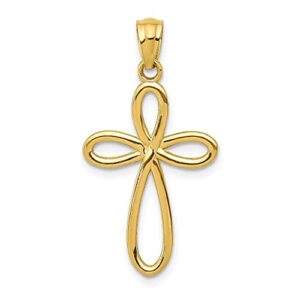 IceCarats 14K Yellow Gold Ribbon Holy Cross Necklace Religious Pendant Jesus Christ Charm 29mm x 14mm Only