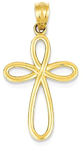 IceCarats 14K Yellow Gold Ribbon Holy Cross Necklace Religious Pendant Jesus Christ Charm 29mm x 14mm Only