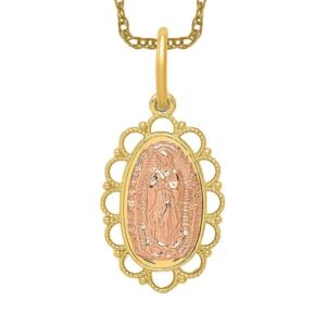 icecarats 14k two tone gold our lady of guadalupe virgin mary necklace virgencita maria rosa pendant catholic christian holy mother medallion charm only