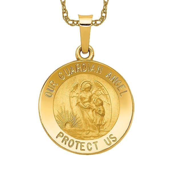 IceCarats 14K Yellow Gold Our Guardian Angel Medal Necklace Protect Us Cherub Pendant Religious Charm Only