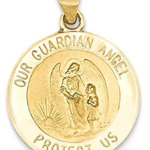 IceCarats 14K Yellow Gold Our Guardian Angel Medal Necklace Protect Us Cherub Pendant Religious Charm Only