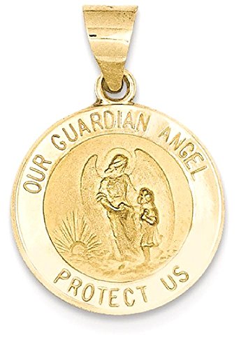 IceCarats 14K Yellow Gold Our Guardian Angel Medal Necklace Protect Us Cherub Pendant Religious Charm Only