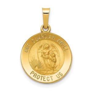 IceCarats 14K Yellow Gold Our Guardian Angel Medal Necklace Protect Us Cherub Pendant Religious Charm Only