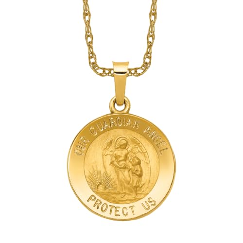 IceCarats 14K Yellow Gold Our Guardian Angel Medal Necklace Protect Us Cherub Pendant Religious Charm Only