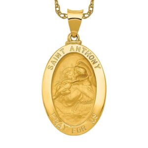 icecarats 14k yellow gold saint anthony medal necklace charm pendant 33mm x 17mm only