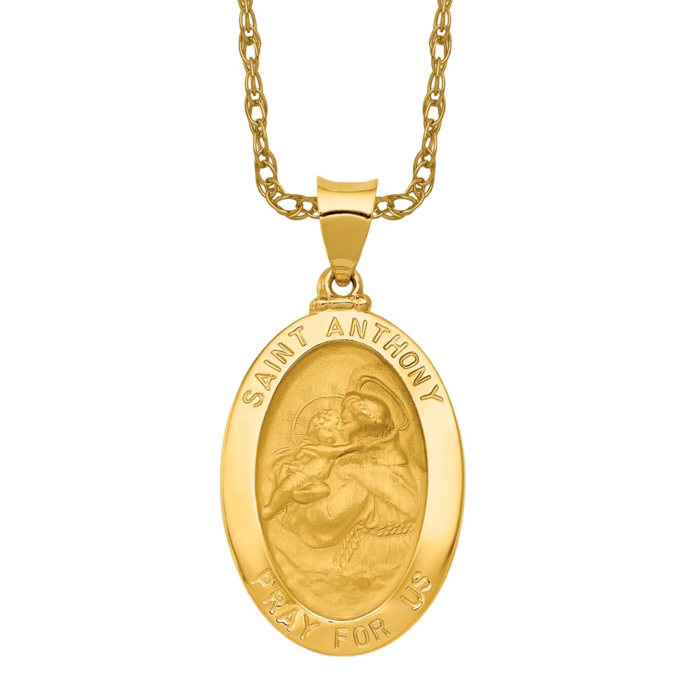 IceCarats 14K Yellow Gold Saint Anthony Medal Necklace Charm Pendant 33mm x 17mm Only