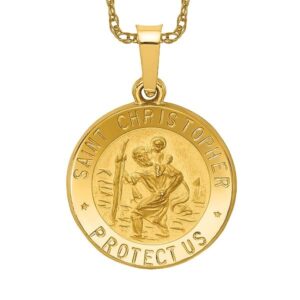 IceCarats 14K Yellow Gold Saint Christopher Medal Patron of Travelers Athletes Protection Necklace Christian Religious Pendant Faith Charm 21.2mm x 15mm Only