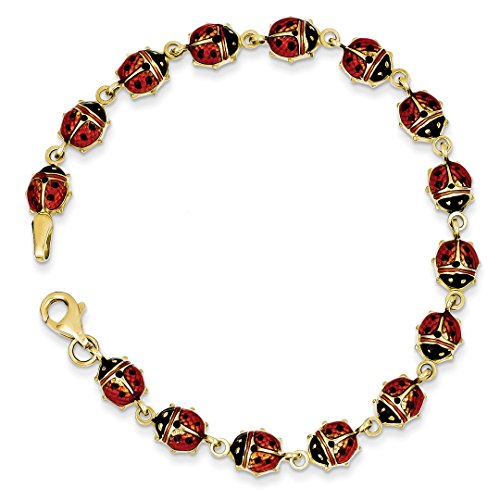 IceCarats 14K Yellow Gold Ladybug Chain Charm Bracelet