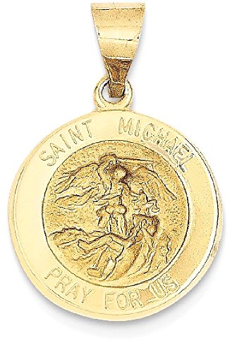 IceCarats 14K Yellow Gold Saint Michael Medal Protects Us Patron Archangel Guardian Angel Necklace Christian Religious Pendant Faith Charm 22mm x 15mm Only