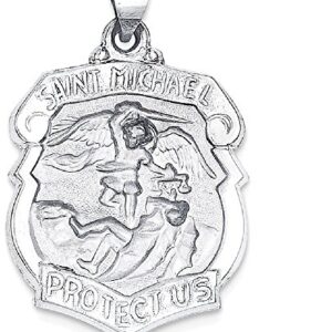 IceCarats 14K White Gold Saint Michael Medal Protects Us Patron Archangel Guardian Angel Necklace Christian Religious Pendant Faith Charm 33mm x 22mm Only