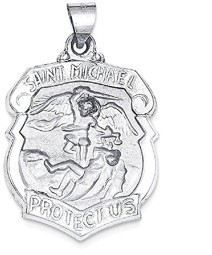 IceCarats 14K White Gold Saint Michael Medal Protects Us Patron Archangel Guardian Angel Necklace Christian Religious Pendant Faith Charm 33mm x 22mm Only