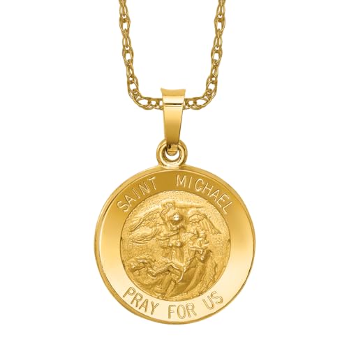 IceCarats 14K Yellow Gold Saint Michael Medal Protects Us Patron Archangel Guardian Angel Necklace Christian Religious Pendant Faith Charm 22mm x 15mm Only