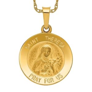 icecarats 14k yellow gold saint theresa medal necklace charm pendant 21mm x 15mm only