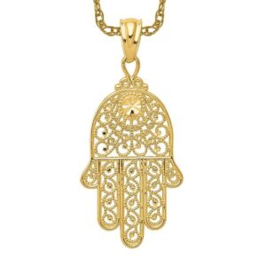 14k yellow gold hand of god necklace judaica religious pendant israel charm 29mm x 14mm only