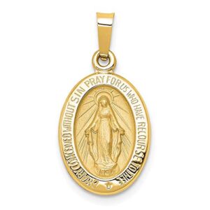 IceCarats 14K Yellow Gold Our Lady of Miraculous Medal Blessed Virgin Mary Necklace Charm Pendant 23mm x 12mm Only