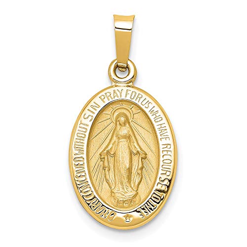 IceCarats 14K Yellow Gold Our Lady of Miraculous Medal Blessed Virgin Mary Necklace Charm Pendant 23mm x 12mm Only