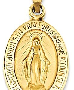 IceCarats 14K Yellow Gold Our Lady of Miraculous Medal Blessed Virgin Mary Necklace Charm Pendant 23mm x 12mm Only