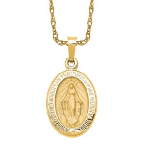 IceCarats 14K Yellow Gold Our Lady of Miraculous Medal Blessed Virgin Mary Necklace Charm Pendant 23mm x 12mm Only