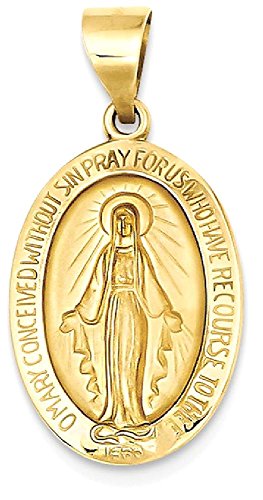 IceCarats 14K Yellow Gold Our Lady of Miraculous Medal Blessed Virgin Mary Necklace Charm Pendant 27.5mm x 14mm Only