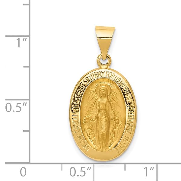 IceCarats 14K Yellow Gold Our Lady of Miraculous Medal Blessed Virgin Mary Necklace Charm Pendant 27.5mm x 14mm Only