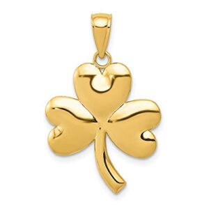 icecarats 14k yellow gold lucky clover leaf shamrock flower necklace heart claddagh celtic charm pendant irish jewelry 29mm x 19mm only