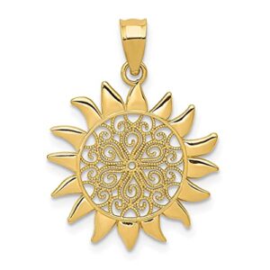 IceCarats 14K Yellow Gold Antique Filigree Sun Necklace Sunshine Pendant Sunburst Charm Celestial Jewelry 24mm x 18mm Only