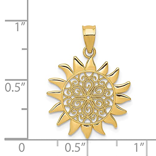 IceCarats 14K Yellow Gold Antique Filigree Sun Necklace Sunshine Pendant Sunburst Charm Celestial Jewelry 24mm x 18mm Only